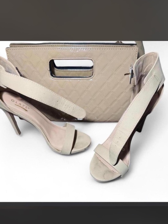 Glaze Shoes - Glaze Beige Open-Toe Ankle-Strap Heels and matching handbag